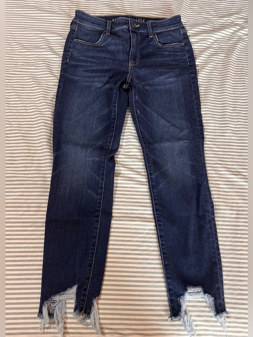 American Eagle Outfitters Dark Blue Frayed Hem Ankle Jeans